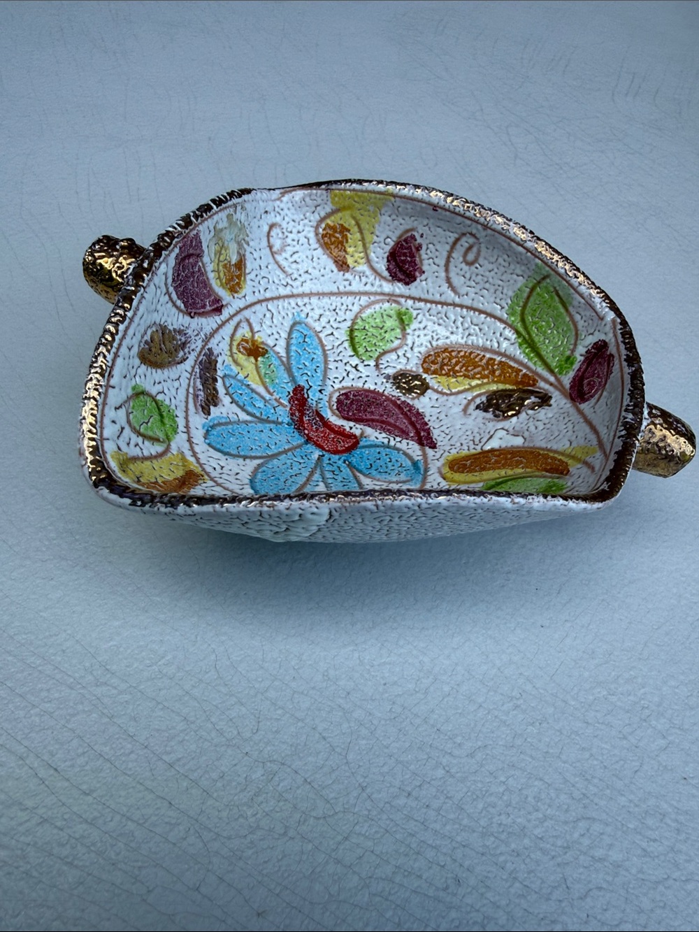 Fratelli Fanciullacci Italian Pottery Dish/Ashtray Flowers Pebble Lava
Handles